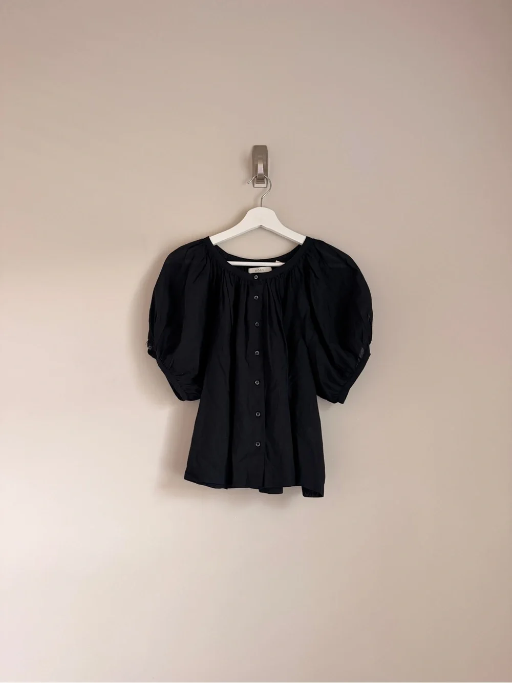 Doen June Top Black Puff Sleeve Blouse Size S